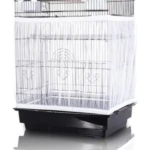 White Bird Cage Seed Catcher – Large Stretchy Mesh Skirt Cover, Breathable & Lightweight Fabric for Parrot Enclosures, Reusable Adjustable Net to Prevent Mess & Seed Scatter