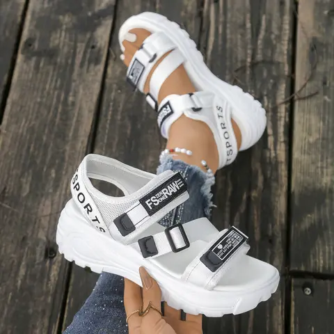 Women's Platform Design with Buckle Strap, Casual Daily Shoes, Adjustable Buckle Sandals, Summer Elevated Sandals for Outdoor & Sports