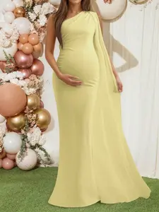 MISHELLA Maternity Dress Off Shoulder Asymmetric Neckline Sleeveless Elastic Knit Fabric