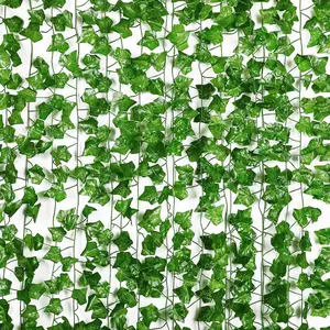 12-Pack Artificial Leaf Vines, Hanging Evergreen Ivy and Philodendron Leaves, 2.1m Long, 3.5cm Diameter, Home Garden Decor