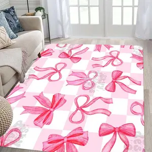 Bow Pattern Square Floor Mat, Non-slip Washable Floor Carpet, Decorative Area Rug for Home Living Room Bedroom, Home Decor Accessories, Soft Area Rug, Indoor Area Rugs
