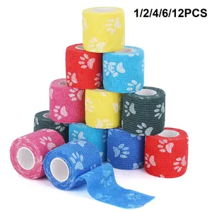 Pet Self Adhesive Elastic Bandage, 1/2 Counts Cute Paw Pattern Pet Bandage, Pet Outdoor Wrapping Bandage, Dog & Cat Accessories, Outside