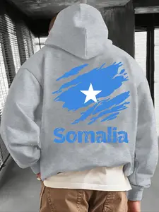 1PCS casual hooded sweatshirt with kangaroo pocket, suitable for daily wear and outdoor sports, ideal for autumn and winter. It's a trendy fleece-lined hoodie with Somalia national flag prints on the front and back.