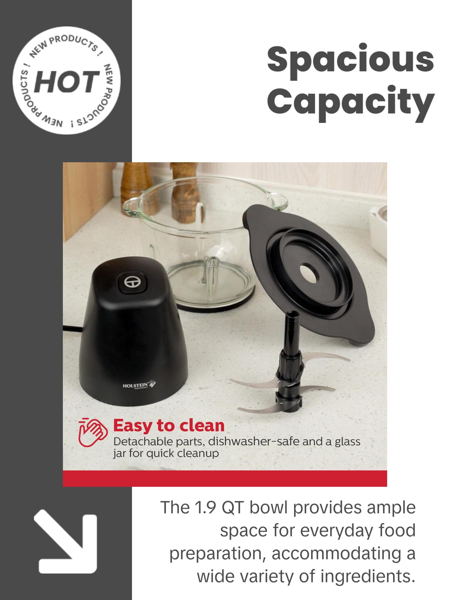 Holstein Housewares 1.9 QT Electric Food Chopper with 250W Power Stainless Steel Blades & One-Touch Speed Control for Easy Meal Prep Holstein Housewares 1.9 QT Electric Food Chopper with 250W Power Stainless Steel Blades & One-Touch Speed Control for Easy Meal Prep