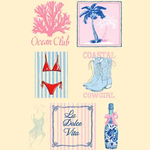 Summer Coastal DTF Gang Sheet Ready to Press | Ocean Club, Coastal Cowgirl, La Dolce Vita, Beach Designs