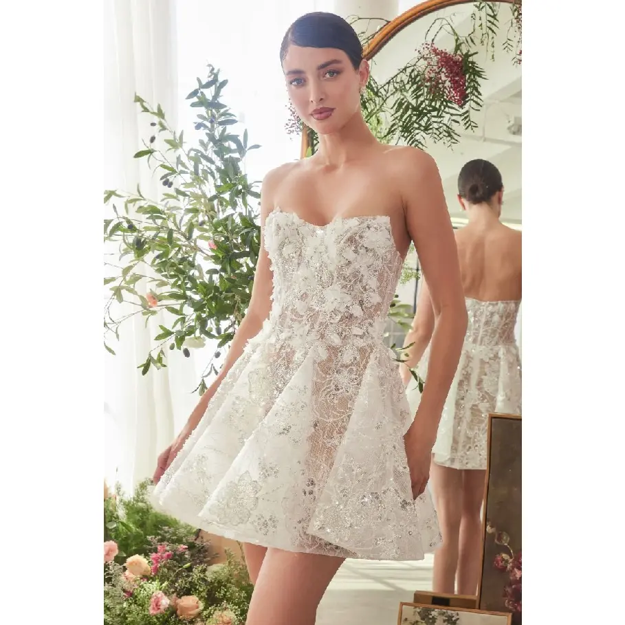 Bridal Mini A-Line Dress with Floral Appliqué