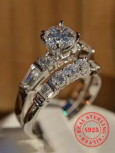 S925 Sterling Silver Fashion Promise Ring for Women, Luxury Vintage Engagement Ring for Girlfriend, Fashion Jewelry for Party, Daily Decor, Trendy All-match & Exquisite Jewelry for Birthday Gift,Gift, Silver Wedding Ring