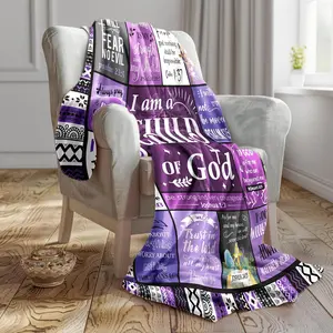 Women'S Christian Gift - Bible Verse Throw Blanket - Soft Flannel Religious Keepsake with Scripture - Birthday, Christmas, Baptism, Mother'S Day Present - Purple & Black Bible Verse Design - All-Season Cozy Bedspread for Home or Church Decor --280GSM