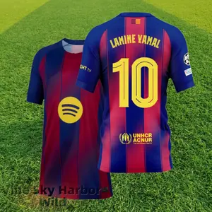 2526 Home Red  Blue No.10 Lamine Yamal Retro Short Sleeve Soccer  Football Jersey LALIGA