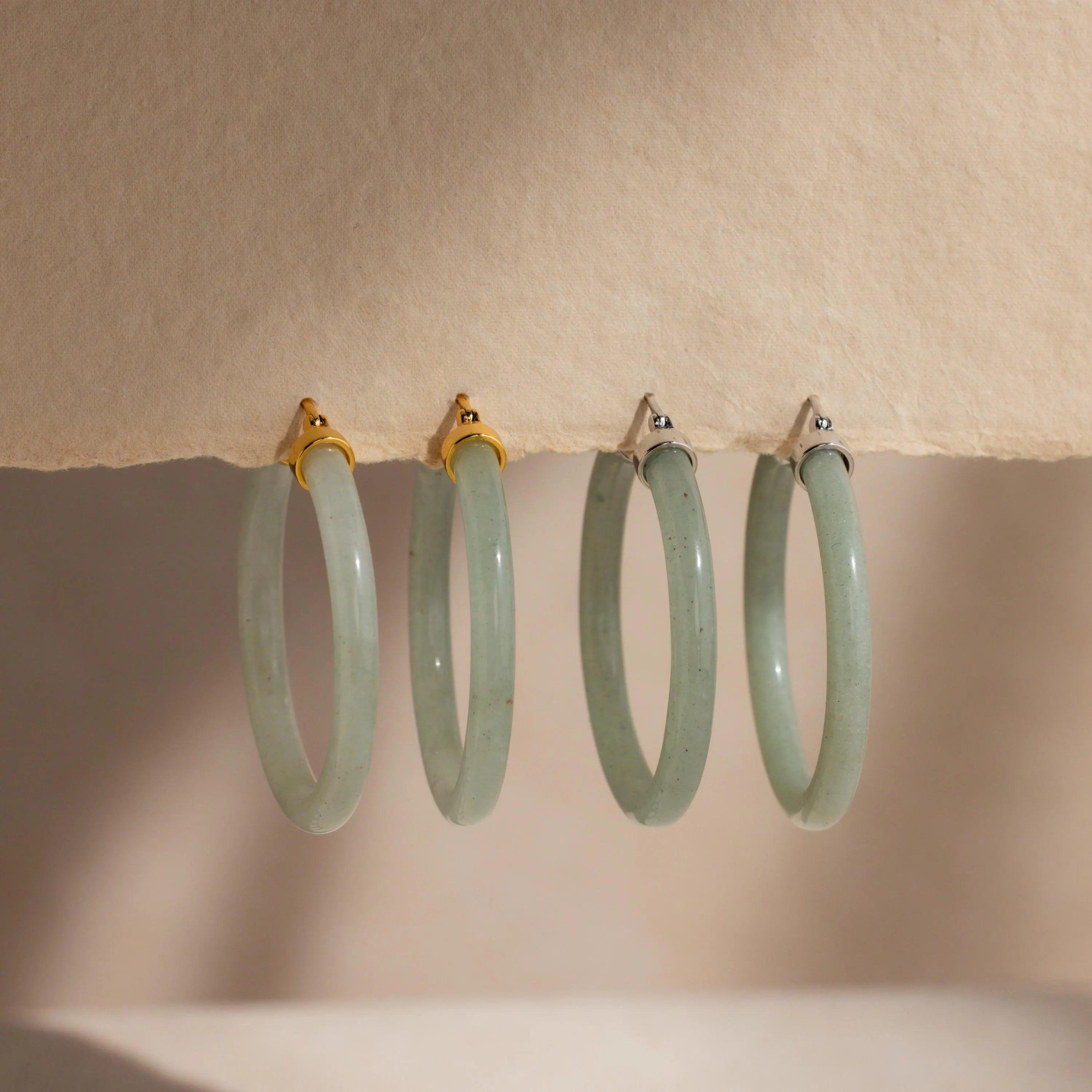 Large Jade Hoops by Caitlyn Minimalist - Thick Jade Earrings - Round Gemstone Earrings - Boho Statement Jewelry - Gifts for Mom