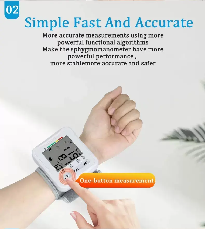 Product Introduction of Wrist Blood Pressure Monitor, Digital BP Machine with LCD Display, Adjustable Cuff, Pulse Rate & Irregular Heartbeat Detection, Large Screen, One-Touch Operation, Battery-Powered, Portable Cuff for Home Health, Hypertension & Heart Care. Healthcare Kit 4