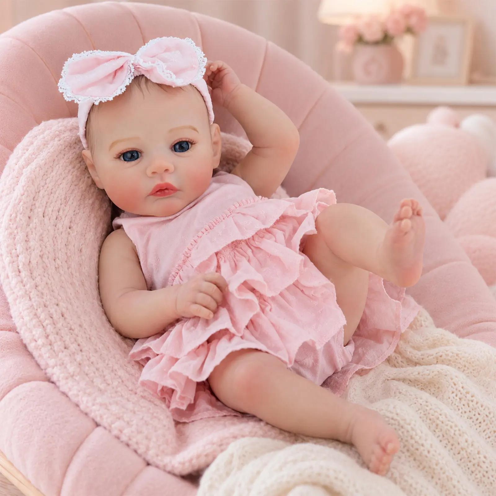 【WOOROY】 18 Inch Reborn Baby Doll Set, Realistic Newborn Baby Doll with Soft Cloth Body, Hand-Painted Hair & Accessories, Perfect Birthday & Christmas Gift for Girls Age 3+