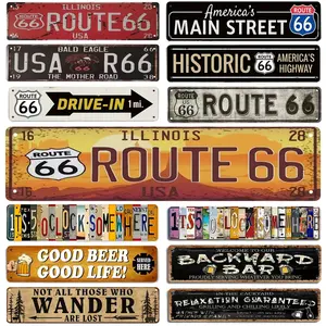 Outdoor Metal Tin Signs 40*10cm Instagram Style Historic 66 Street Signs Amusement Park Scenic Retro Road Signs Country Retro Decorative