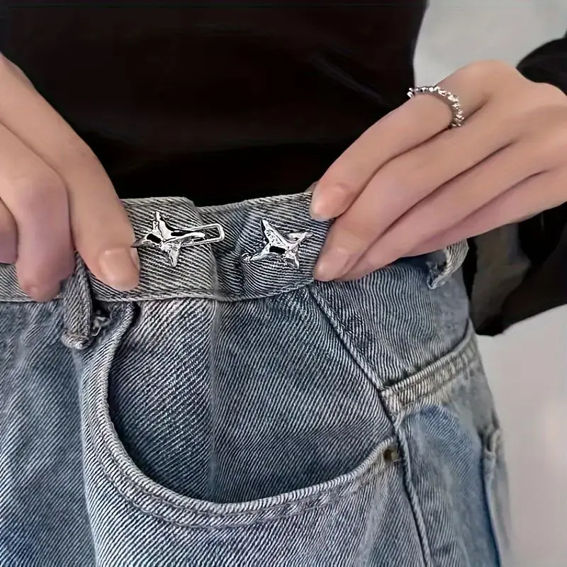 Star Design Jeans Waist Adjustment, 4 Counts Fashionable Jeans Waist Buckle, Adjustable Button, Jean Buttons, Bling Rhinestone DIY Sewing Accessories for Women & Men, Teenage Girl Gifts
