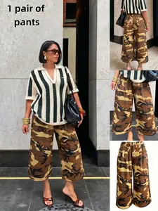 Women's Streetwear Cargo Wide Leg Pants, High Waist Slimming Fashion Casual Loose Fit Midi Jeans, Trendy Tie Dye All-Season Bottoms