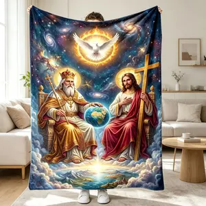 Father Son Holy Spirit Dove Cross Flannel Blanket, Soft Cozy Throw for Home, Travel & Camping, Adults & Kids Blanket