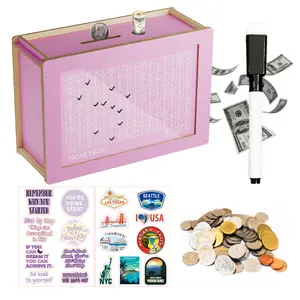 Cash Vault Wooden Savings Box,Challenge Wooden Cash Saving Boxes,Cash Saver Money Box with Counter,Wooden Money Boxes with Money Target and Numbers,Graduation 2026Money Holder-Unique Wooden Cash Gift Box,Creative Graduation Gift for Seniors (Pink)