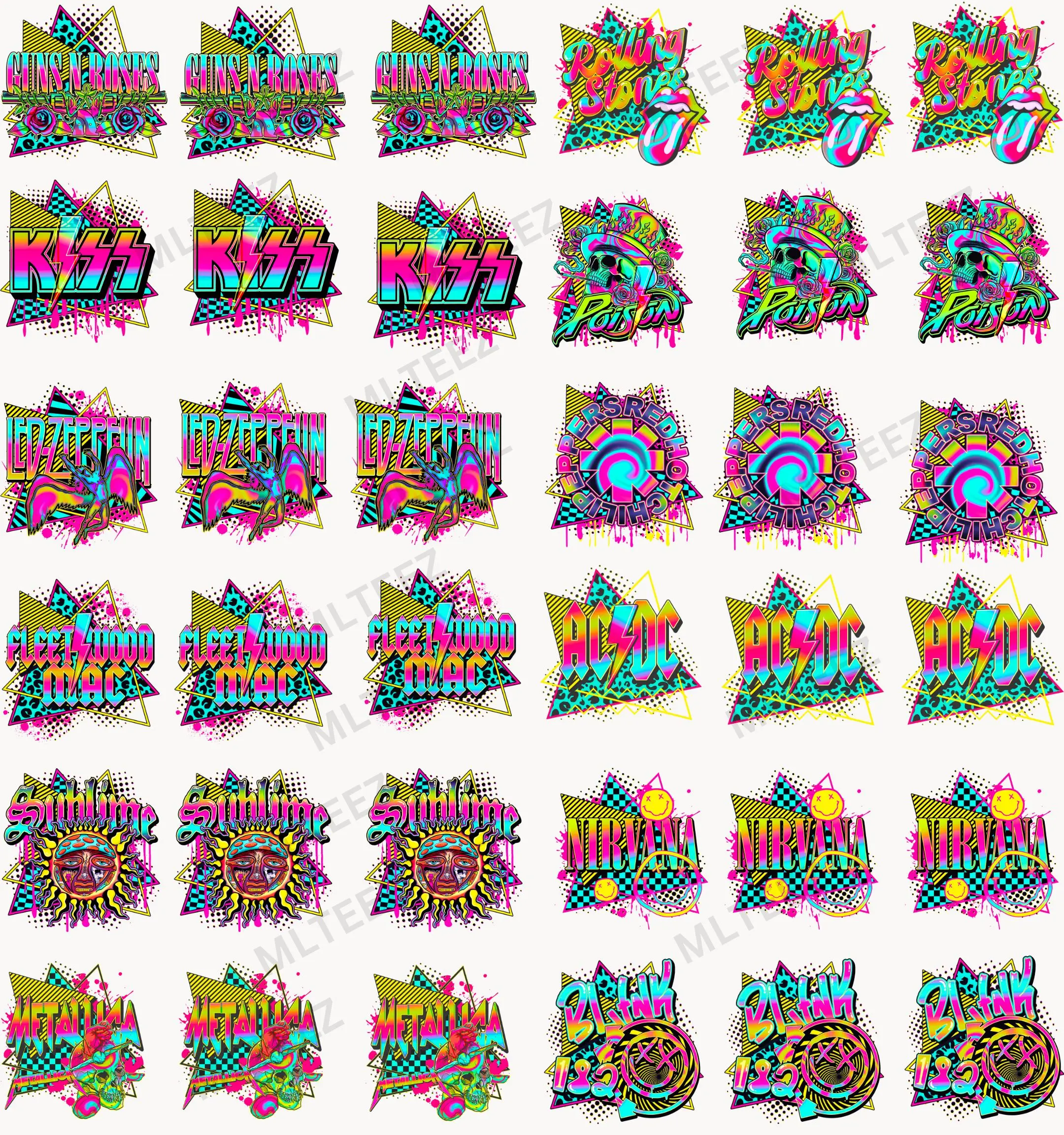 ROCK BAND TRUCKER HAT PREMADE GANGSHEET  - 22X24  DTF TRANSFERS - DIRECT TO FILM