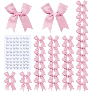 60Pcs Baby Pink Gift Wrap Bows, 3.3" Satin Ribbon Bows for Gift Wrapping, Large Size Bows for Treat Bags, Baby Shower Birthday Wedding Xmas Valentines Party Decors, Gift Bags, DIY Crafts