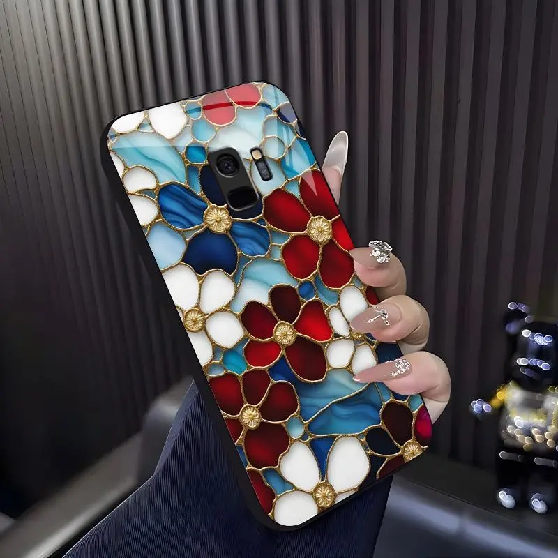 Cottagecore Aesthetic! Handcrafted stained glass floral case for Galaxy S9, vintage art style shockproof cover — 975