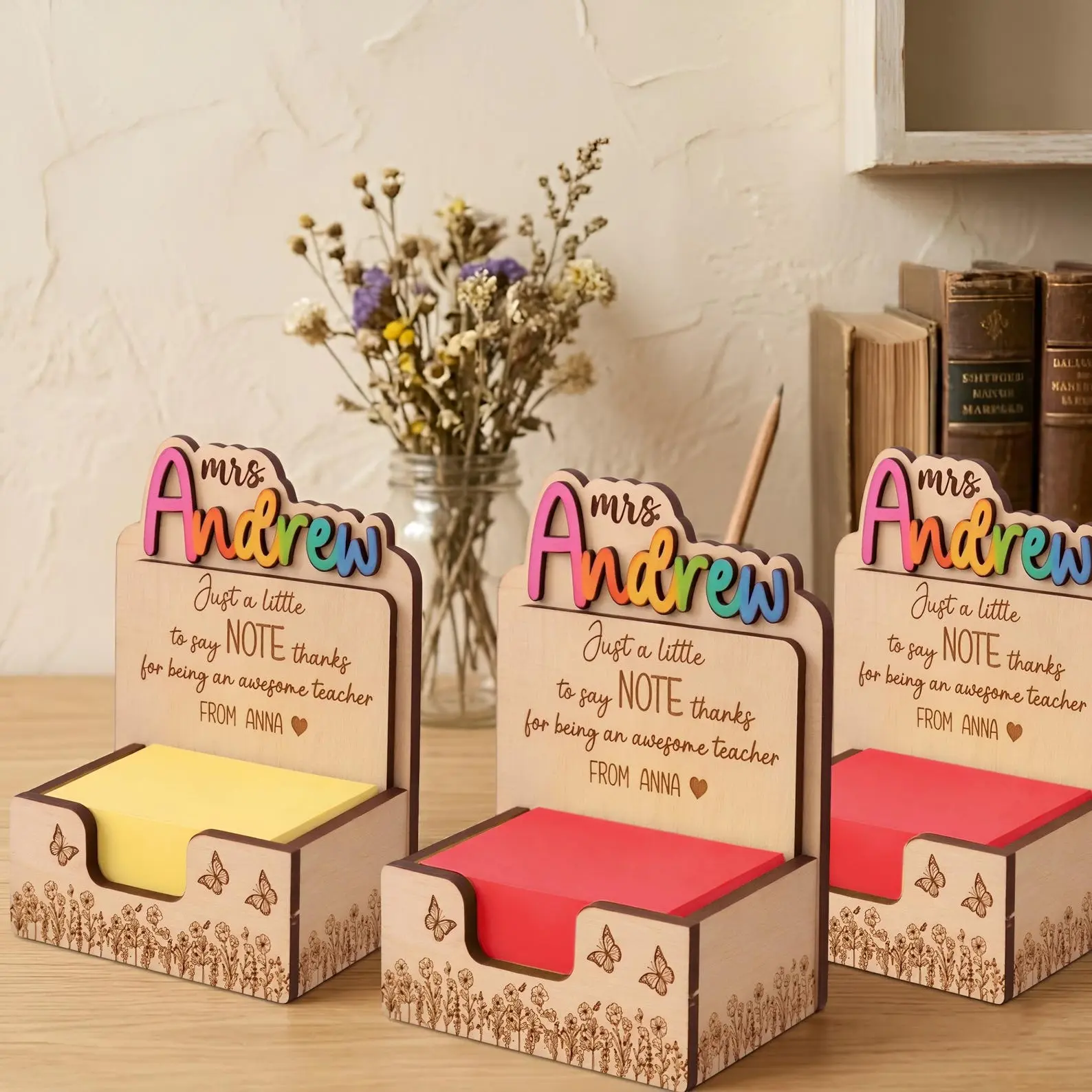 Personalized Teacher Sticky Note Holder: Gift For Teacher, Teacher Name Notepad Holder, Teacher Appreciation Gifts, Thank You Teacher Gifts