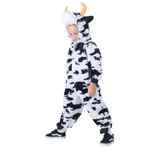 Cow Costume Dress For Toddlers - Soft Plush Baby Jumpsuit with Attached Hood, Tail, Ears & Horns - Baby Costume For Halloween, Christmas, Easter , Pretend Play Fun, Theme Party & Costume Party