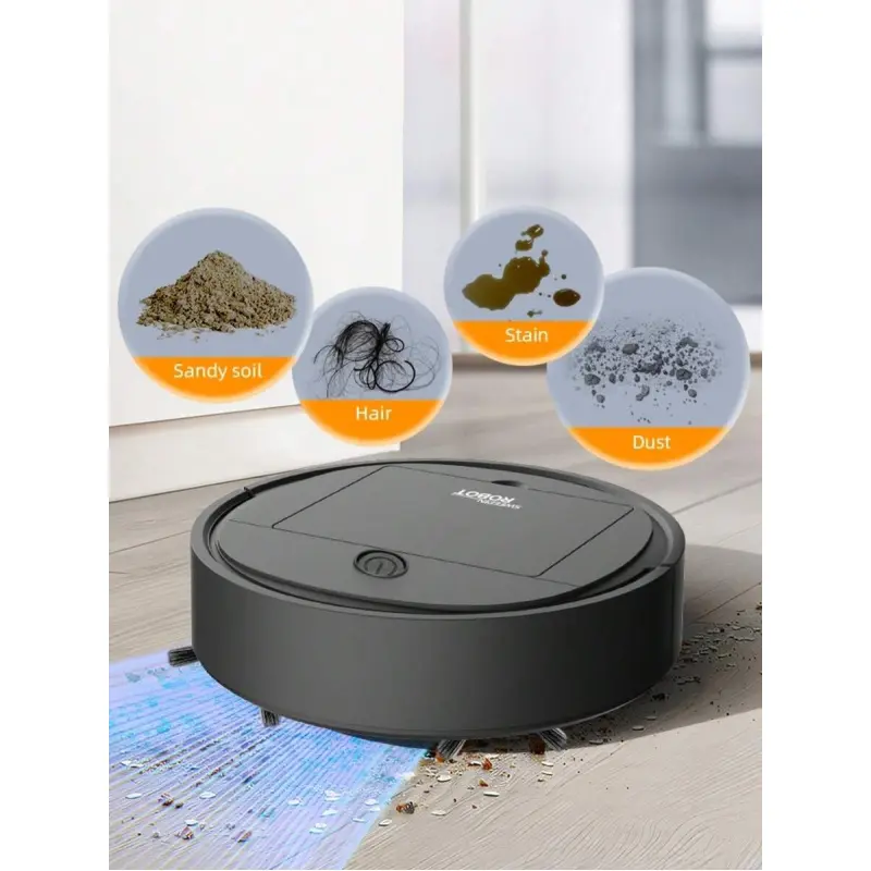 3-In-1 Robot Vacuum and Mop Combo, USB Rechargeable, Strong Suction, 60 Min Runtime, Slim Quiet Design, Pet Hair & Hard Floor Cleaner, Auto-Direction Mop for Daily Home Care