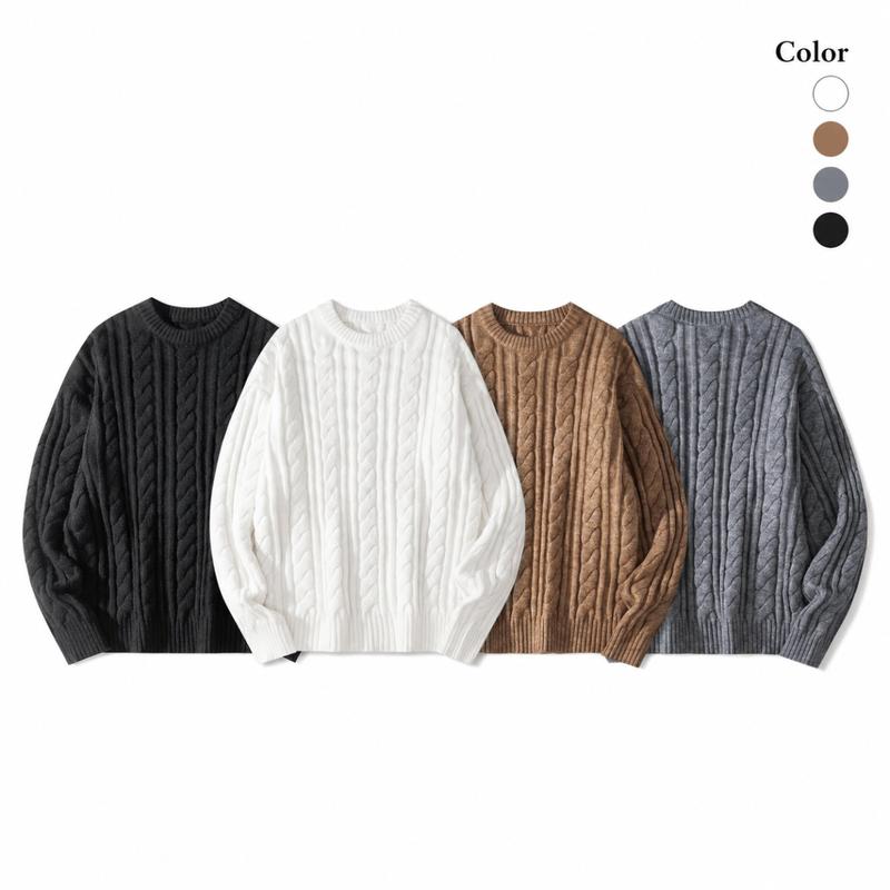 Men's Classic Plain Stretchy Pullover - Round Neck Long Sleeves Lightweight Knitwear, Ribbed Hem Polyester-Acrylic Solid Fabric, Ideal Base Layer Under Jackets, Casual Fall Menswear Top (Beige, Black) for School, Lightweight Knit Pullover