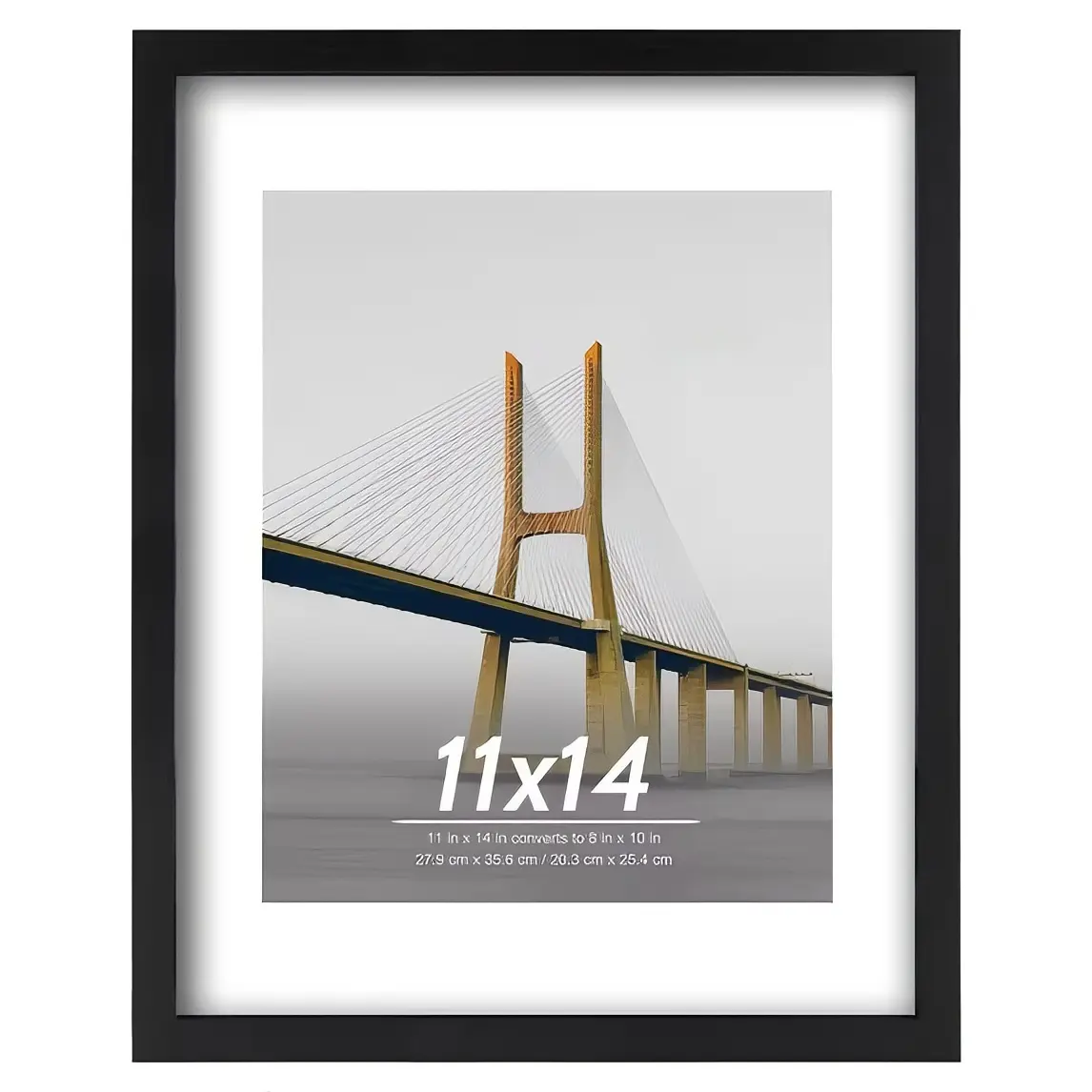 11 x 14 5-in-1 Wood Picture Frames Set-11x14 Matted to 8x10 Wall Frames, Black