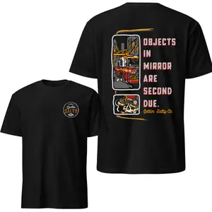 Objects in Mirror Firefighter T-Shirt, Vintage Fire Truck Graphic Tee, Soft Cotton Blend Shirt, Service Lifestyle Apparel for Men & Women, Firefighting Gift