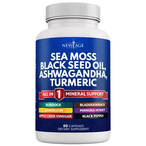 New Age Sea Moss 3000mg Black Seed Oil 2000mg Ashwagandha 1000mg Turmeric 1000mg Bladderwrack 1000mg Burdock 1000mg- with Manuka, Honey Dandelion, ACV Black Pepper Gluten Free Healthcare Supplement Dietary Edible