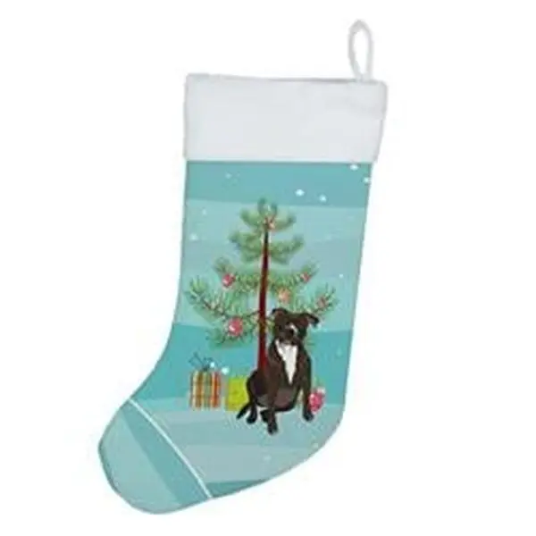 Unisex Brindle Pit Bull Print Christmas Stocking with Hanger - 18x13.5in, 0.4 lbs, 100% Polyester Suede, Adult Festive Home Decor, Housewarming Gift, Machine Washable