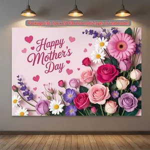 1pc 2D Flat Polyester Happy Mother's Day Banner - Floral Flower, Multicolor Spring Home & Party Decoration, Hanging Cloth for Gifting & Birthday Use