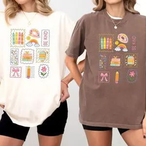 [Collection for Comfort Colors]Cute Back To School Teacher Shirt Be Kind School Graphic Tee, First Day Of School Teacher Outfit, Kindergarten Preschool Teacher Shirt, Teacher Appreciation Gift, Colorful School Supplies Tee, Teacher Back To School Outfit