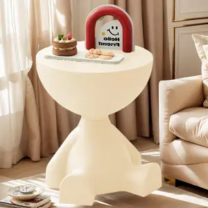 Mini Circle Side Table Small Modern Bowl-Shaped Coffee Table Sofa End Table Nightstand Modern Bedside Home Decor for Living Room Bedroom Living Room Milky Safety-First Construction Premium PE Material Waterproof Ultra-Durable