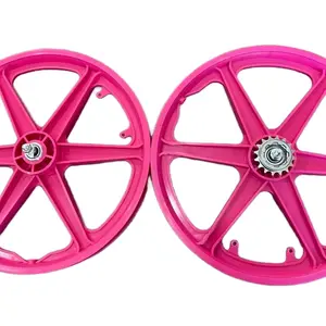 20" Bicycle BMX Pink Mag Wheels Front & Rear with Freewheel 6 Spoke Plastic Wheels for BMX Bikes