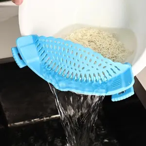 Kitchen Silicone Water Blocker, Pot Edge Silicone Drainage Blue Kitchen Essential Filter Board, Noodle Vegetable Rice Washing Home Filter, Draining