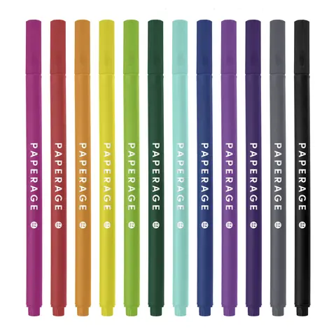 PAPERAGE Felt Tip Fine Liner Pen Set - Smooth Metal Nib, Precise Lines, Office Stationery for Writing, Bullet Journaling, Back to School & Learning Supplies