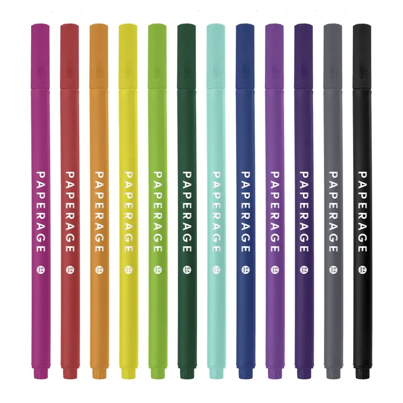 PAPERAGE Felt Tip Fine Liner Pen Set - Smooth Metal Nib, Precise Lines, Office Stationery for Writing, Bullet Journaling, Back to School & Learning Supplies