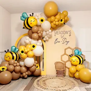 Bee Balloon Garland Arch Kit with Bumble Bee Foil Balloons, Mustard Yellow Sand White Brown Balloons for What Will It Bee Gender Reveal Party Decorations Sweet Honey Bee Baby Showers Birthday Supplies