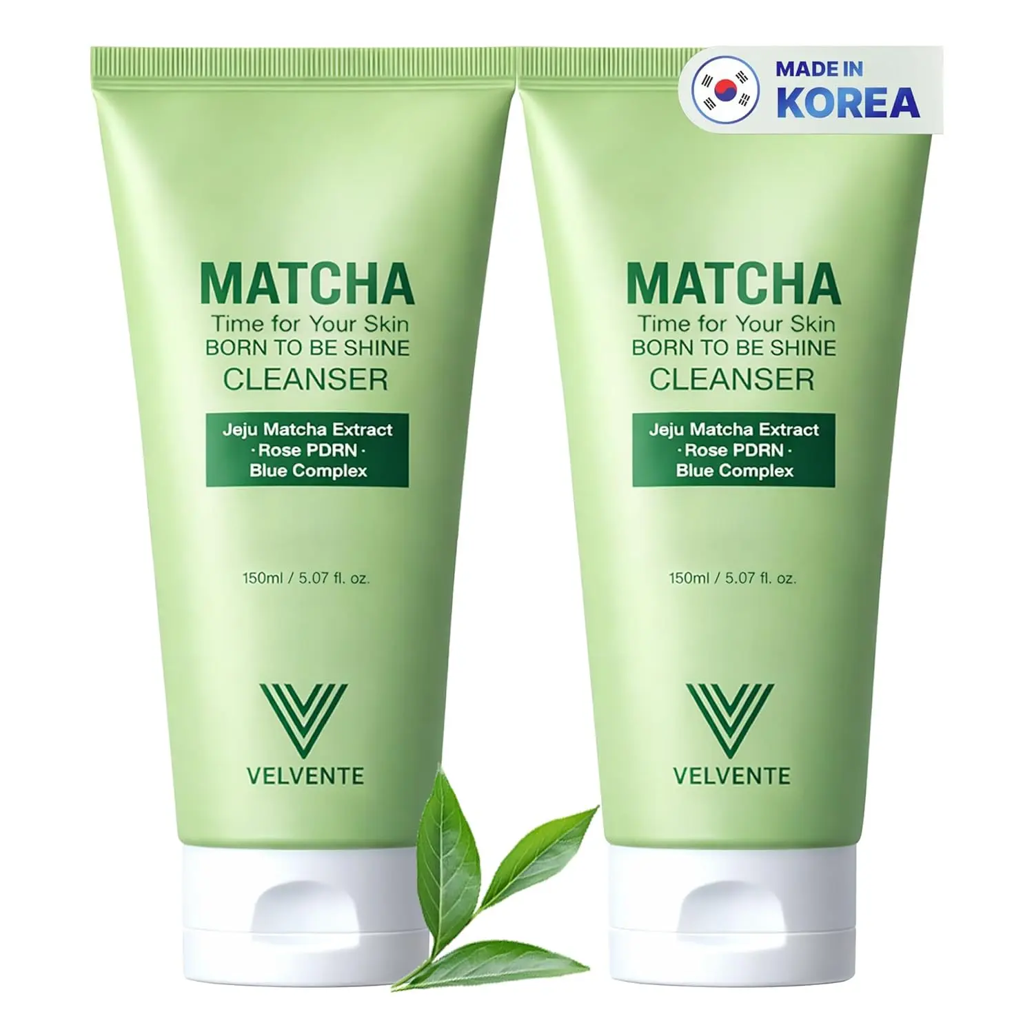 [2-PACK] Velvente Korean Skincare Matcha Gentle Deep Pore Cleansing Facial Cleanser Set (2x5.07 fl.oz.) - Low-pH Pore Refining, Rose PDRN Hydrating Daily Face Wash for Redness Reduction, Sensitive Skin