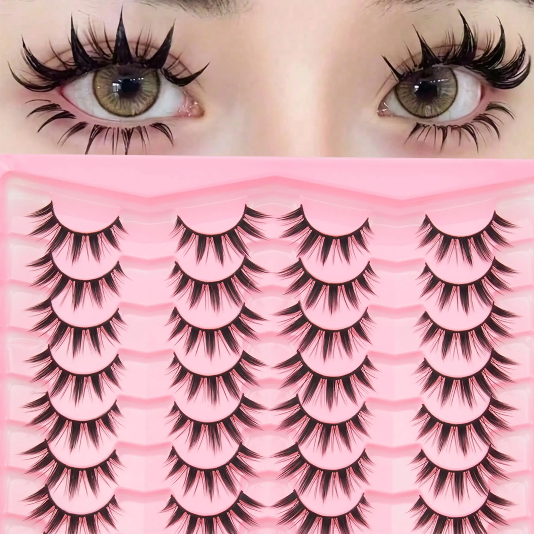 20 Pairs Dense False Eyelashes, Comic Style D Curl, Mixed Length, Reusable, Soft and Fluffy, Cartoonish Look, Perfect for Daily Use