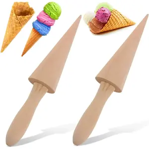 2 count Pizzelle Roller, Ice Cream Cones Cone Roller Ice Cream Cone Mold Cone Roller for DIY Pastry Dessert Cooking Kitchen Tool Decorating Baking Accessory Wooden