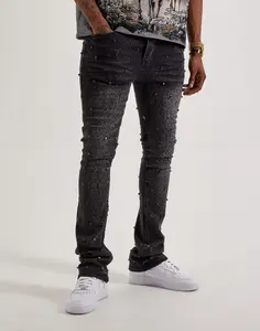 Mens GFTD LA Jazz Stacked Rhinestone Denim Jeans