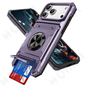 Case For iPhone 17 16 15 14 13 12 11 Pro Max Air XS XR Magnetic Rotated Ring Kickstand Heavy Duty Drop Protection Wallet Cover