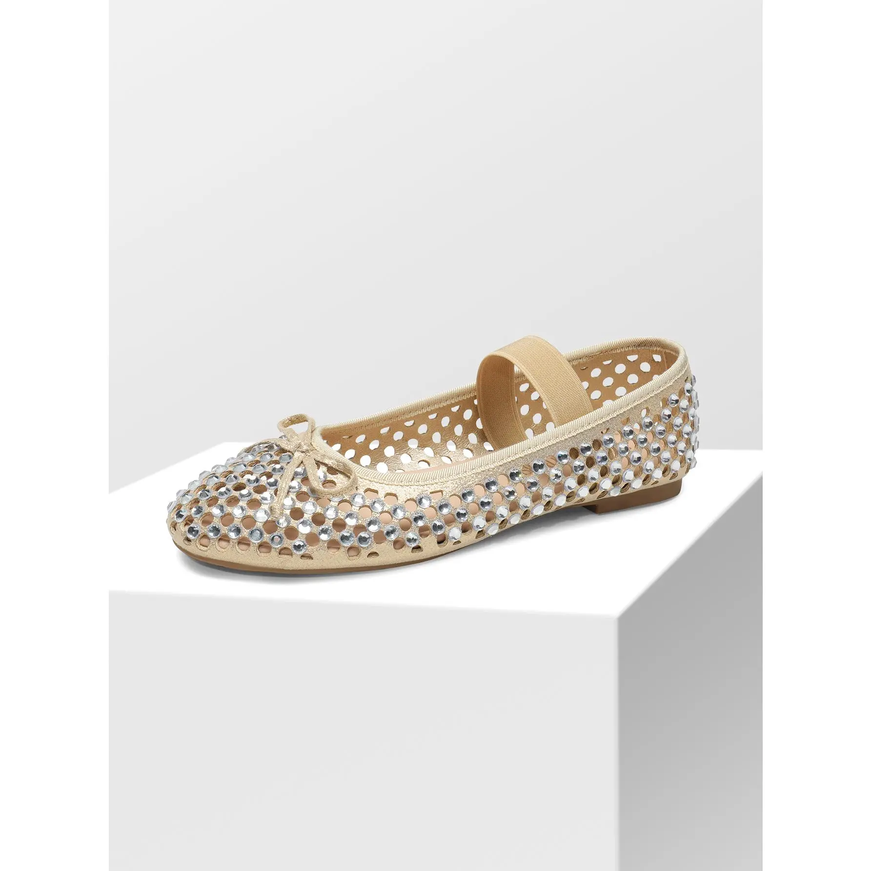 DREAM PAIRS Women's Embellished Rhinestone Bow Detail Slip On Ballet Shoes - Casual Wear, Elegant, Comfortable All Seasons Everyday Shoes, Easy To Match, Evening, Rhinestones, Wedding Flats, No, Fabric