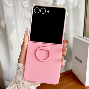 Pure Color PC Phone Case Ring Holder, Compatible with Foldable Samsung Galaxy Zflip7 Zflip6 Zflip5 Z Flip7 Fe, Luxury Fashion Protective Cover Accessories