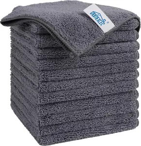 Microfiber Cleaning Cloth Grey, 12 Pack Premium Microfiber Towels for Cars, Lint Free, Scratch-Free, Highly Absorbent, Reusable Cleaning Rags for Car, Household, Kitchen, Window, 11.5"X11.5"