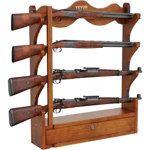 VEVOR Gun Rack, Wood Gun Rack Wall Mount, Gun Display Rack Holds 4 Rifles, Shotguns, 132 lb Heavy Duty Wall Storage Display Rifle Rack with Soft Padding