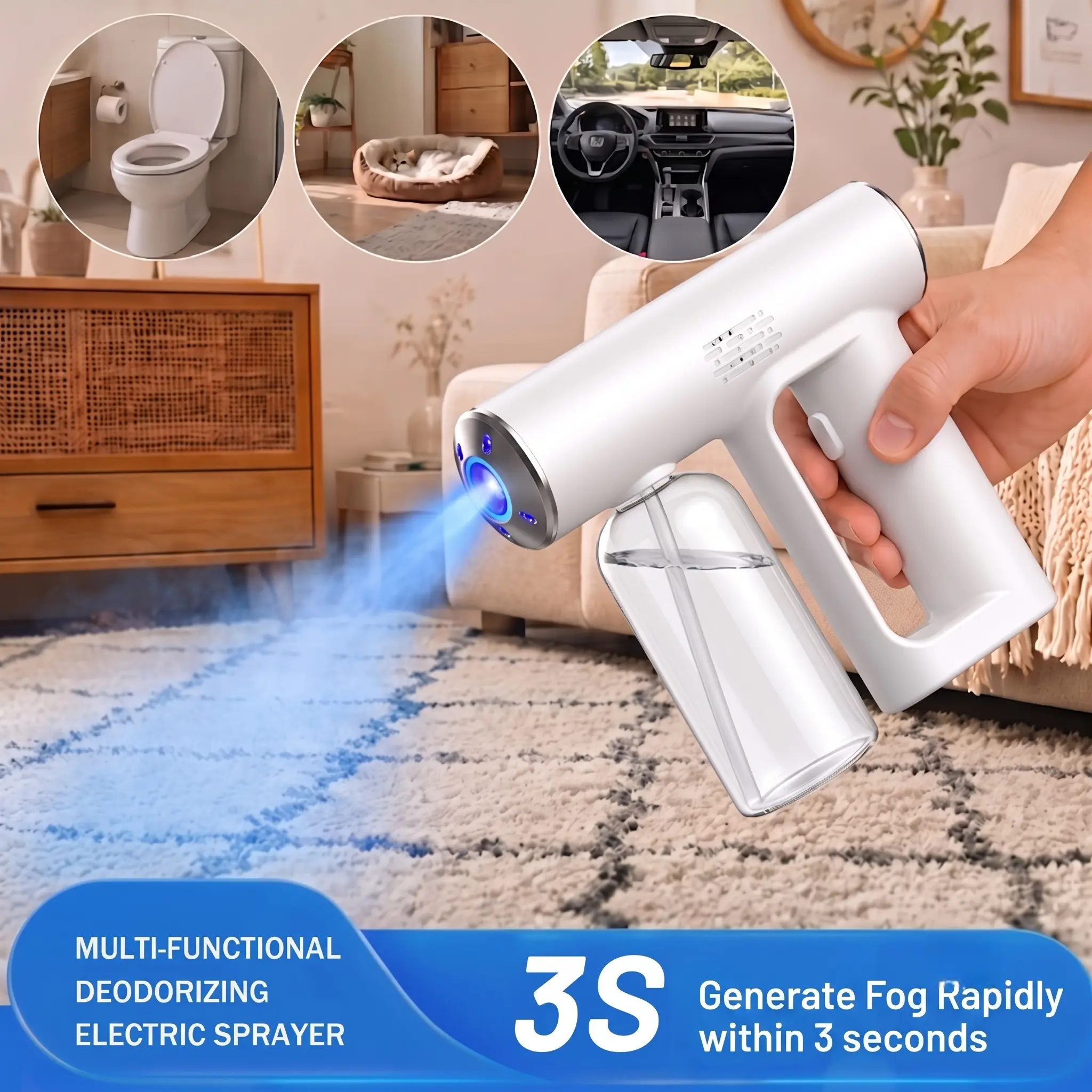 Nano Blue Light Spray Gun. Compatible with pet deodorizers, disinfectants, and indoor deodorizers. Cordless & Rechargeable Barber Spray Gun for Fine Mist Sprayer,Empowered by the dual action of nano-scale atomization and blue light. Home Sterilizer Home B